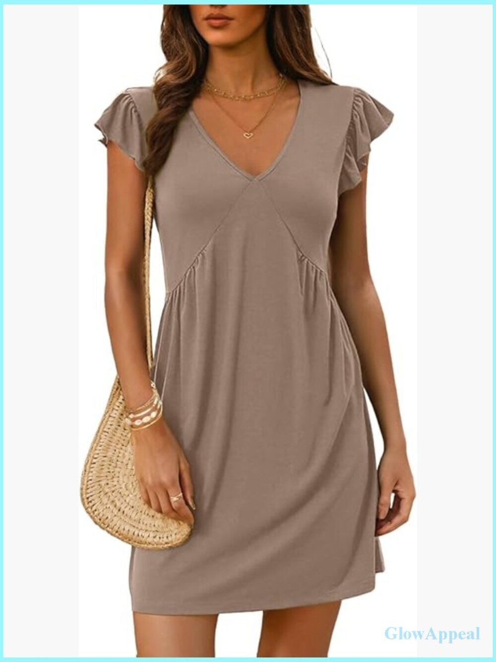 Deep V Neck Ruffle Sleeve Mini Sundress Casual Summer Beach Dress